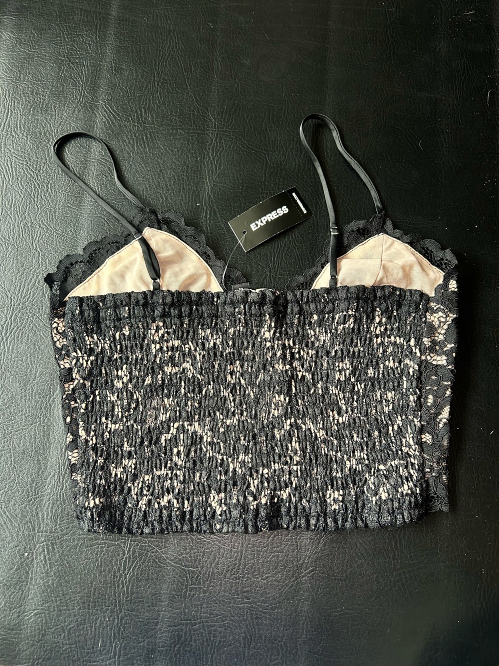 Express Black Floral Lace Crop Top - Picture 2 of 3